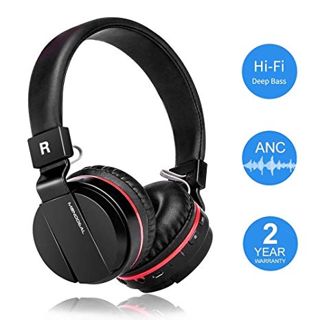 Active Noise Cancelling Wired/Wireless Bluetooth Headphones with Mic,Adjustable Foldable on the Ear,Soft Memory-Protein Earmuff,Hi-Fi Stereo Headset for PC/Cell Phones/TV