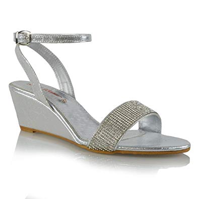 Essex Glam Womens Wedge Sandals Diamante Ankle Strap Summer Heels