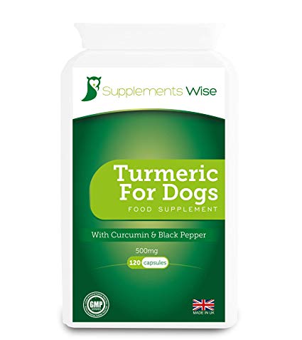 Turmeric For Dogs - 120 x 500mg Capsules - Hip and Joint Support - Powerful Curcumin Supplement - With Black Pepper Piperine For Optimum Absorption - 10000mg Equivalent From 20:1 Extract