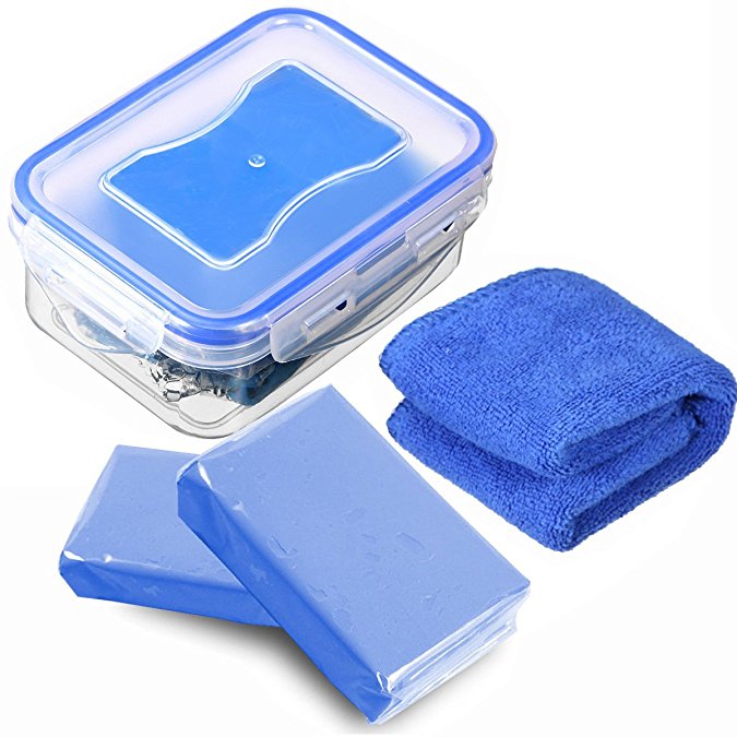 MATCC Car Clay Bar 2Pack x180g Magic Clay Auto Detailing Clay Blue in Sealed Storage Box with Microfiber Cleaning Cloth