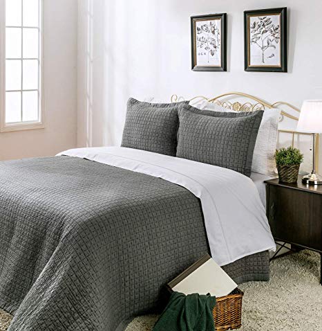 Elegant Life Cotton Chambray Cross Pic-Stitch Bedding Quilt - Twin 68’’ x 90’’, Gray Color