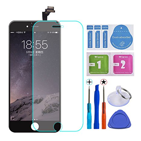 KAICEN iphone 6 lcd touch Screen 4.7 inches Replacement LCD Display Digitizer Frame Assembly Full Set with Tools and Professional Glass Screen Protector For iPhone 6 (Black)