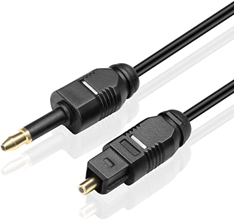 TNP Premium Mini Toslink to Toslink Digital Optical Audio Cable (3 Feet) - Standard Toslink to Mini Toslink Male Plug Connector Adapter Converter Jack Wire Cord