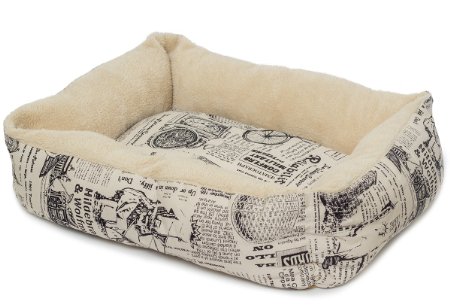 OxGord Pet Bed for Cat and Dog Crate Pad - Deluxe Premium Bedding with Cozy Inner Cushion- 2016 Newly Designed Model - 1800's Newspaper Design