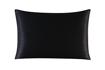 Townssilk Both Side 100% 16mm Silk Pillowcase King Size Pillow Case Cover with Hidden Zipper Black