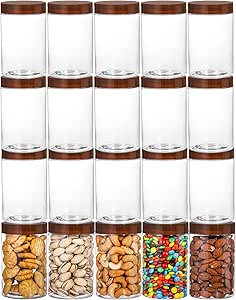 Fasmov 20 Pack 12 Oz Clear Empty Plastic Jars with Screw-on Lids, Ideal Containers for Kitchen and Home Storage, Brown