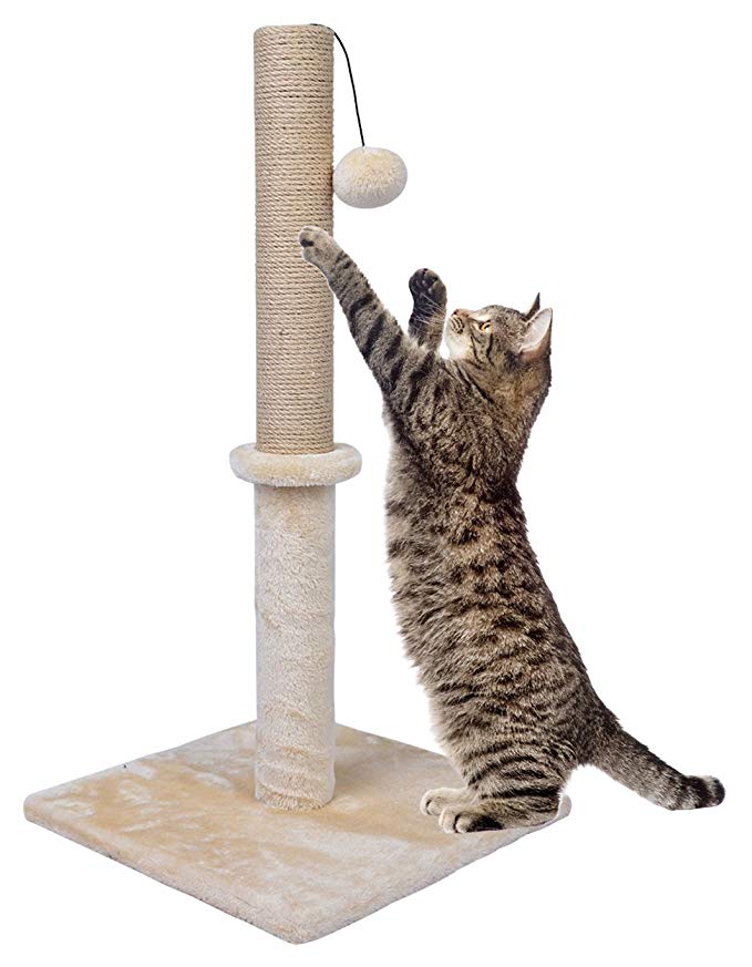 Dimaka 29" Tall Cat Scratching Post, Sisal Rope Scratcher Tree Covered with Soft Smooth Plush, Vertical Scratch, Modern Design 29 Inches Height (Beige)