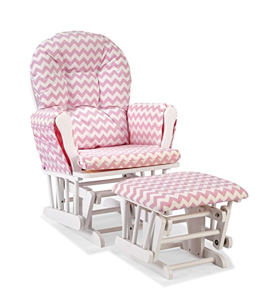 Stork Craft Custom Hoop Glider and Ottoman, White/Pink Chevron