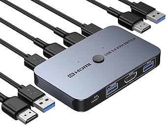 KVM Switch, ABLEWE Aluminum KVM Switch HDMI,USB Switch for 2 Computers Sharing Mouse Keyboard Printer to One HD Monitor, Support 4K@60Hz,2 HDMI Cables and 2 USB Cables Included KM-02 Grey