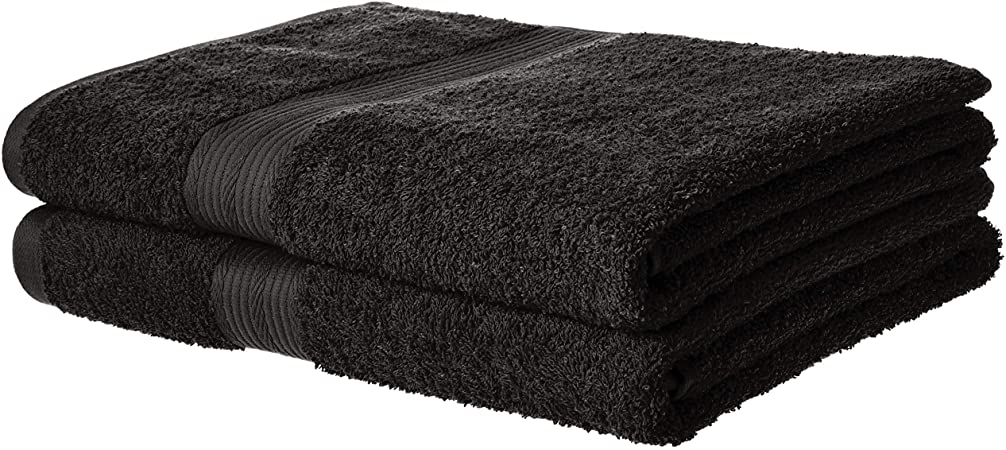 AmazonBasics Fade-Resistant Cotton Bath Towel - Pack of 2, Black