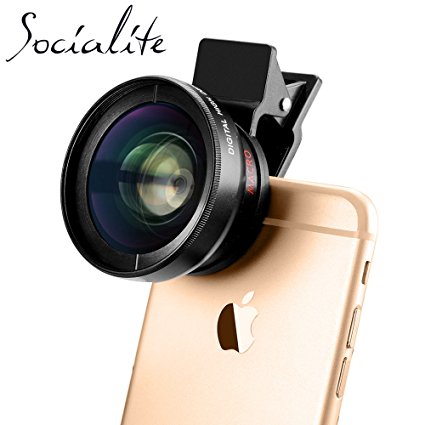 SOCIALITE Professional HD Camera Photo & Video Lens Kit for iPhone Smartphone 6s Plus 6 5s iPad Macbook Mobile Phone Android 0.45x Super Wide Angle Lens 12.5x Macro for Selfies & Social Media