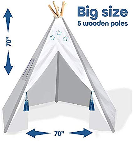 Teepee Tent for Kids - Large Teepee Tent for Girls and Boys - Kids Teepee Tents Indoor Outdoor 5 Poles Tipi Tent with Carry Bag