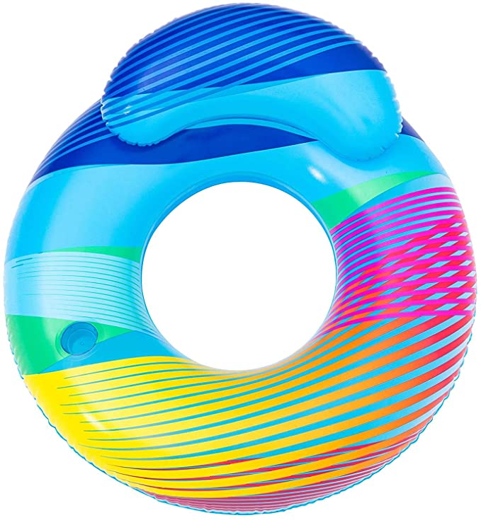 H2OGO! 46" Swim Bright Inflatable LED Swim Ring w/ Backrest | Inflatable Pool Float Includes Cup Holder | LED Lights Alternate Between 7 Colors | Great for Adults and Kids