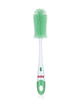 Nuby Soft Non-Scratch Silicone Bristle Bottle & Nipple Brush with Looped Handle, Aqua