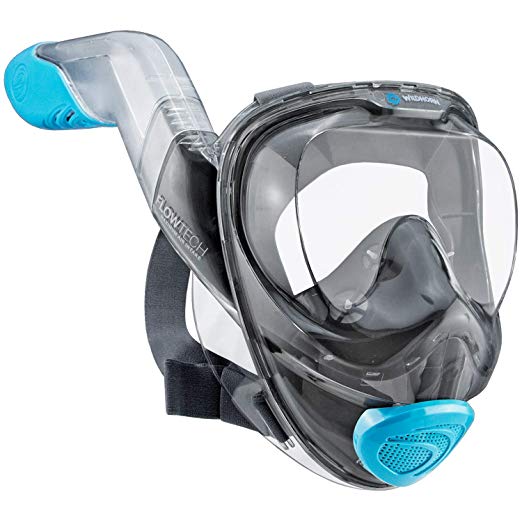 WildHorn Outfitters Seaview 180° V2 Full Face Snorkel Mask with FLOWTECH Advanced Breathing System - Allows for A Natural & Safe Snorkeling Experience- Panoramic Side Snorkel Set Design