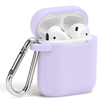 Airpods Case, GMYLE Silicone Protective Shockproof Wireless Charging Airpods Earbuds Case Cover Skin with Keychain kit Set Compatible for Apple AirPods 1 & 2 - Lilac