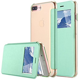 iPhone 7 Plus Case, LONTECT [Big Window] Hard Shell Clear Back Flip View Case Folio Stand Cover for Apple iPhone 7 Plus - Green