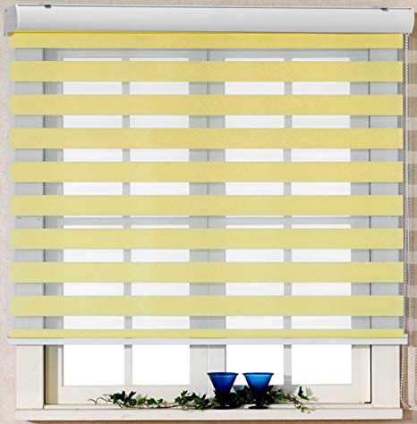 Foiresoft Custom Cut to Size, [Winsharp Basic, Yellow, W 71 x H 64 inch] Zebra Roller Blinds, Dual Layer Shades, Sheer or Privacy Light Control, Day and Night Window Drapes, 20 to 103 inch Wide