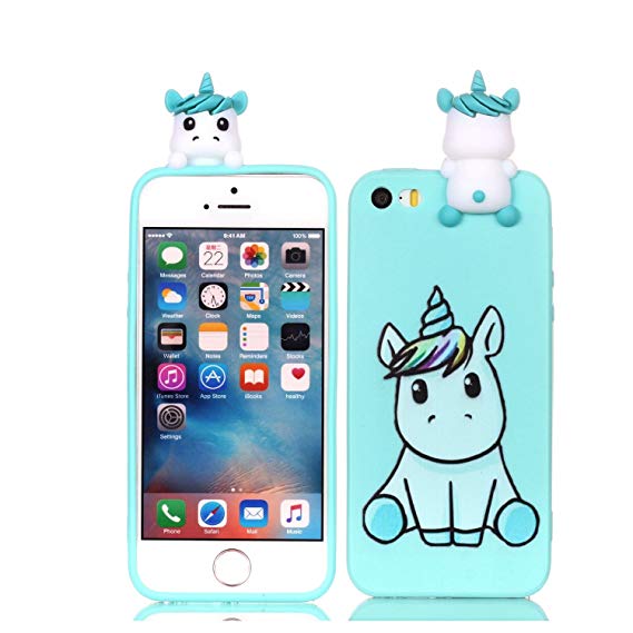 DAMONDY iPhone 5/5s/SE Case,3D Cartoon Animals Cute Pattern Soft Gel Silicone Slim Design Rubber Thin Protective Cover Phone Case for iPhone SE/iPhone 5S/iPhone 5-Cute Unicorn