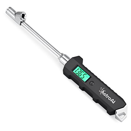 AstroAI Digital Tire Pressure Gauge, 180 PSI RV Heavy Duty Dual Head Stainless Steel Made for Truck Car with Larger Backlit LCD, Black