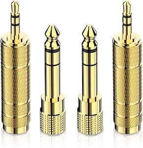 DIGITNOW Headphone Adapter 6.35mm (1/4 Inch) Male to 3.5mm (1/8 Inch) Female and 3.5 mm Male Plug to 6.35 mm Female Jack, Audio Stereo TRS Converter Adapters (4 -Pack Gold Plated)
