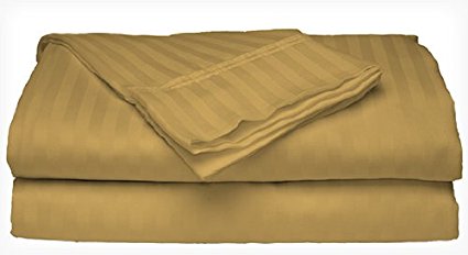 Twin Size 400 Thread Count 100% Cotton Sateen Dobby Stripe Sheet Set -Gold