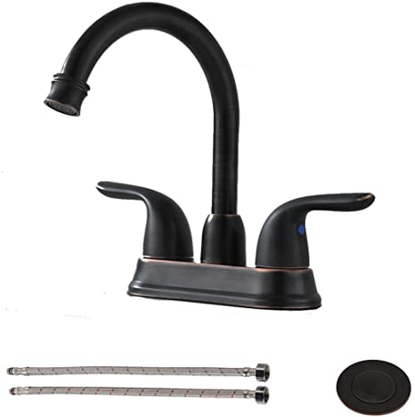 VAPSINT Antique Widespread 4in Centerset Two Handle Oil Rubbed Bronze Bathroom Faucets，Bathroom Sink Faucets With Pop-Up Drain and Water Supply Hose