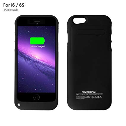 YHhao 3500mAh Charger Case for iPhone 6 / 6s Slim Extended Battery Case Portable Cell Phone Battery Charger Back up Power Bank Rechargeable Charger Case with Stand 4.7" for iPhone 6/6s -Deepblack