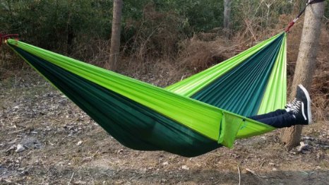 Double Camping Hammock, Lightweight Portable Nylon Fabric Parachute Outdoor Hammock For Backpacking, Travel, Beach, Yard - With Free Hammock Straps & Steel Carabiners