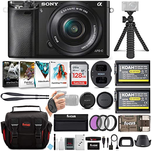 Sony Alpha a6100 APS-C Mirrorless Interchangeable-Lens Camera with 16-50mm Lens Bundle (9 Items)