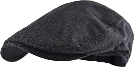 Wonderful Fashion Men's Classic Herringbone Tweed Wool Blend Newsboy Ivy Hat (Large/X-Large, Charcoal)