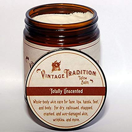 Vintage Tradition Totally Unscented Tallow Balm, 100% Grass-Fed, 9 Fl Oz"The Whole Food of Skin Care"