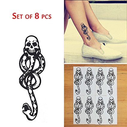 COKOHAPPY 8 Sheets Death Eaters Dark Mark Harry Potter Mamba Skull Temporary Tattoo for Costume Accessories and Parties