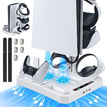 MoKo Charging Station for Playstation VR2, PS VR2 Controller Charging Dock, [5 in 1] PS5 VR2 Stand with Cooling Fan, PS VR2 Controller Charger, PS VR2 Accessories