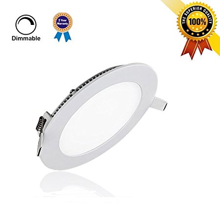 P&B Lighting 12W Dimmable Round LED Panel Light Lamp, Ultra-thin Recessed Ceiling Light, 80W Incandescent Equivalent, 960lm, Warm White 3000K, Cut Hole 6.1 Inch, Downlight with 110V LED Driver