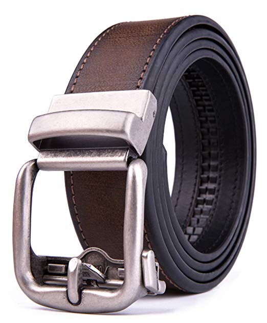 Men's Genuine Leather Ratchet Dress Casual Jeans Belt with Automatic Buckle, Adjustiable Sizes, Handmade, All leather Strap