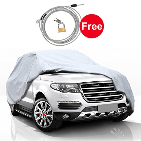 SUV Car Cover - All Weather Waterproof, for Snow, Witer, Outdoor, UV Protection, for Toyota Honda Kia etc., Free Windproof Ribbon & Anti-theft Lock, Fits up to 182"