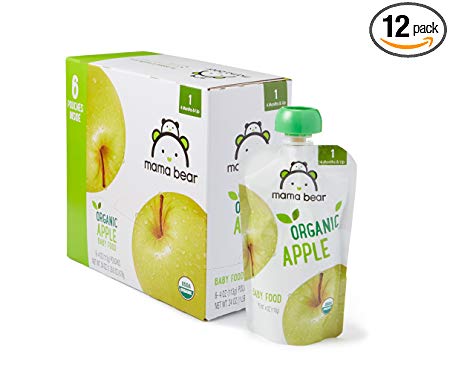 Amazon Brand - Mama Bear Organic Baby Food, Stage 1, Apple, 4 Ounce Pouch (Pack of 12)