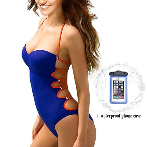 Swimming suit one piece Swimwear Covod Women Sexy Lace Up Bandage Swimsuit One Piece Bathing Suit and waterproof phone case