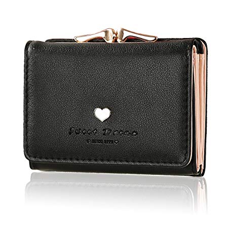 Women's Wallet Purses - KQueenStar Leather Wallet Women Credit Card Holder Ladies Purse Clutch Holder Case With Heart-Shaped Metal Buckle Gift