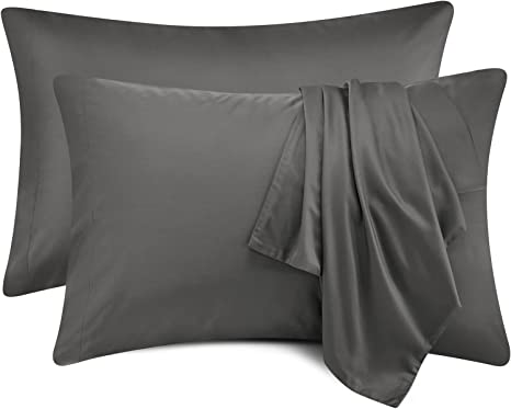 CozyLux 100% Cooling Organic Bamboo Pillowcases Set of 2 King Size Oeko-Tex Bamboo Pillow case Soft Silky Pillow Covers Moisture Wicking Envelope Closure Dark Grey 20"x40"