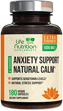 Anxiety Supplements Natural Herbal Stress Support 1000mg with Ashwagandha, 5-HTP, GABA, L-Theanine, Rhodiola Rosea - Made in USA - Support Calm, Positive Mood and Relaxation - 180 Capsules