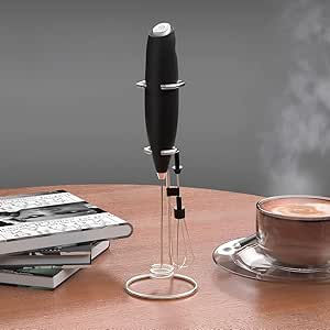 SAM'S Kitchen Powerful Double Whisk Milk Frother Handheld - Foam Maker With 2 Heads and Stand - Whisk Drink Mixer for Coffee, Latte, Frappe, Matcha, Hot Chocolate, Cappuccino, Egg, Whip cream (Black)