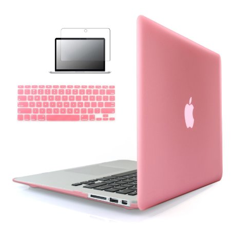 iBenzer 3 in 1 Smooth Finish Plastic Hard Case with Keyboard Cover and Screen Protector for Macbook Air 13.3-Inch - Pink