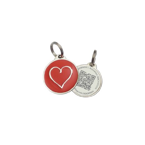 Red Heart Zinc Alloy QR Code Pet ID Tag w/ Smartphone/Web GPS Location Enabled