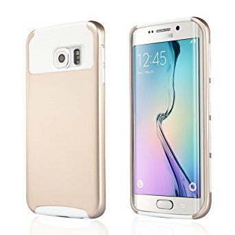 S6 Edge Case, Galaxy S6 Edge Case -BENTOBEN Plastic Hard Shell   TPU 2 in 1 Dual Layer Hybrid Protective Case Slim Fit Heavy Duty Shock Absorption Case for Samsung Galaxy S6 Edge, Gold&White