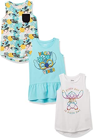 Spotted Zebra Disney | Star Wars | Frozen Girls and Toddlers' Sleeveless Tunic T-Shirts, Pack of 3