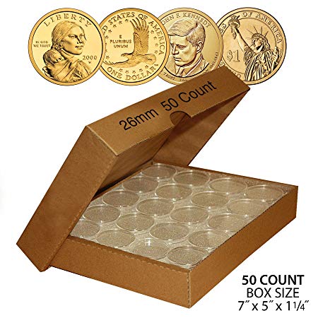 50 PRESIDENTIAL $1 Direct-Fit Airtight 26mm Coin Capsule Holder (QTY: 50) w/BOX