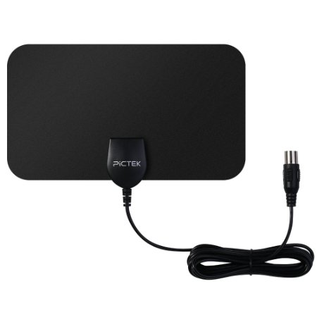Pictek Ultra-Thin Amplified HDTV Aerial TV Antenna, 25 Mile Range Indoor HDTV Antenna for Digital Freeview and Analog TV Signals with 10 FT Long Cable,Window Aerial, Optimized Butterfly-Shaped Picture-Black