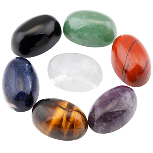 rockcloud Healing Crystal 7pcs Assorted Stones Oval Flat Back Worry Stones Palm Pocket Stone Reiki Balancing